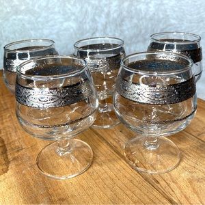 Vintage Set Of Five Glass Cognac Brandy Glasses